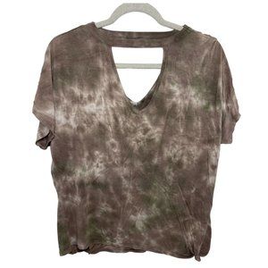 Earthbound Top Womens XL Short Sleeve V Neck Tie Dye Pink Green Cut Out Detail